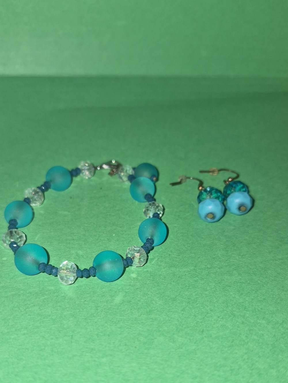 Blue Beaded Bracelet and Earrings Set - Women Jewelry